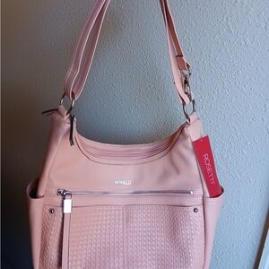 Rosetti Blush Pink Shoulder Bag with Woven Front Pocket